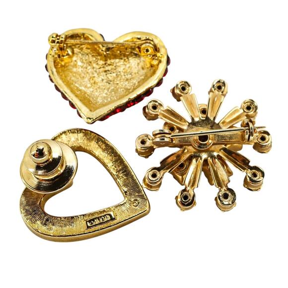 Lot Vintage Jewelry Love Hearts Goldtone & Red Rhinestones Enamel Incl Avon USPS - Picture 5 of 11